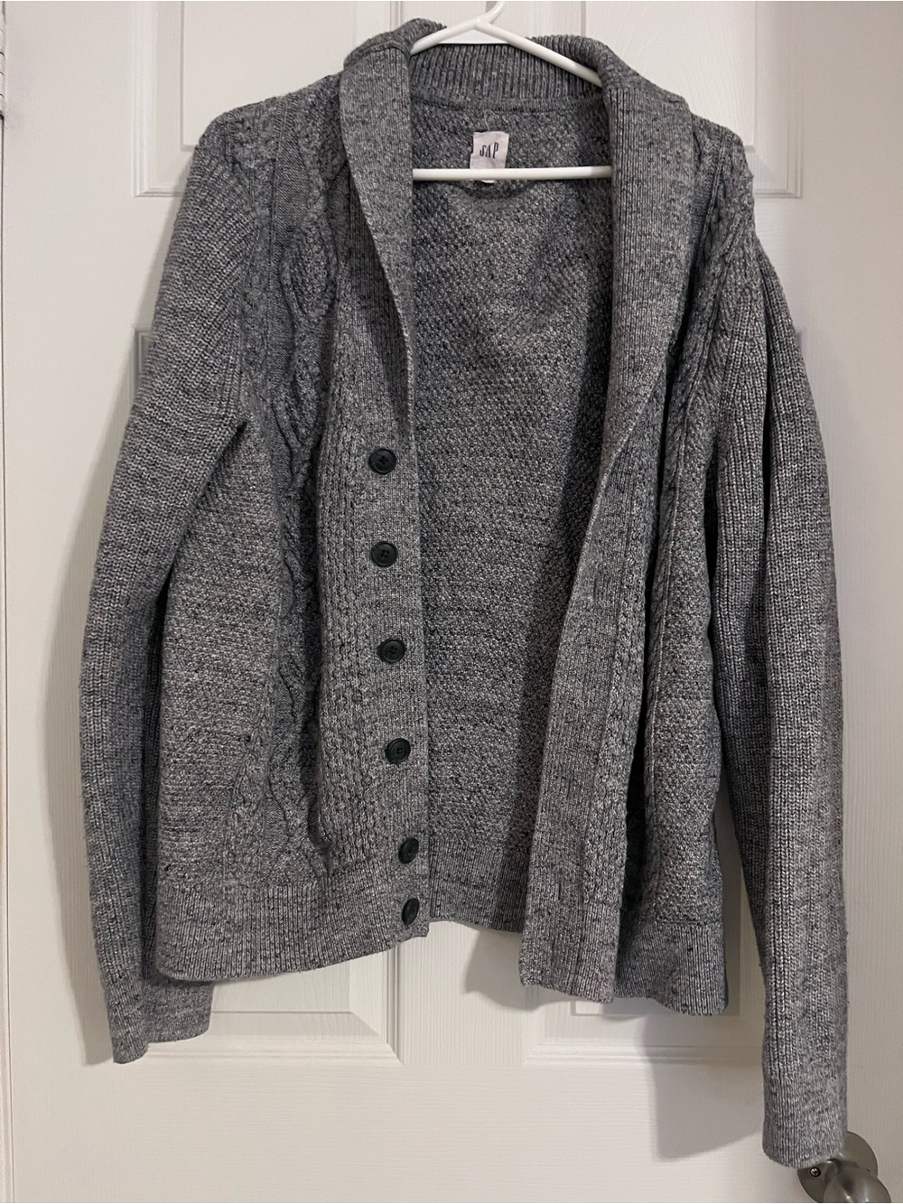 GAP Gray Cable-Knit Shawl Collar Cardigan